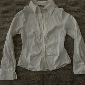 Zara fitted White Button-Up Shirt
